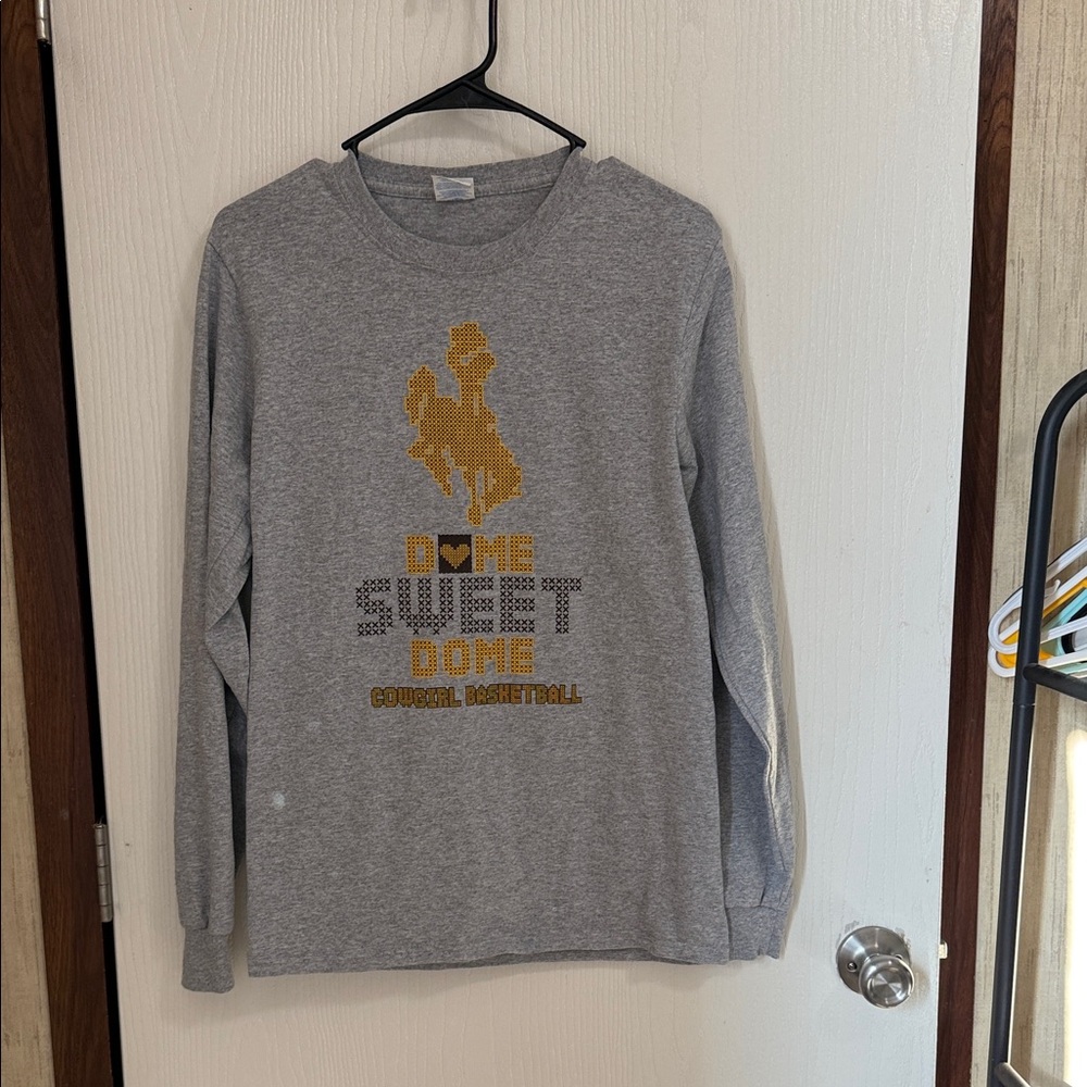 Port and Company Gray Long Sleeve Tee with Gold Print